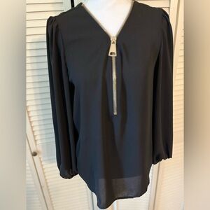 Carmen Marc Valvo Black Gold Zipper Relaxed Blouse